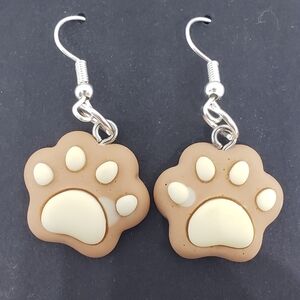Handmade Kawaii Brown Tan Cat Dog Paw Earrings